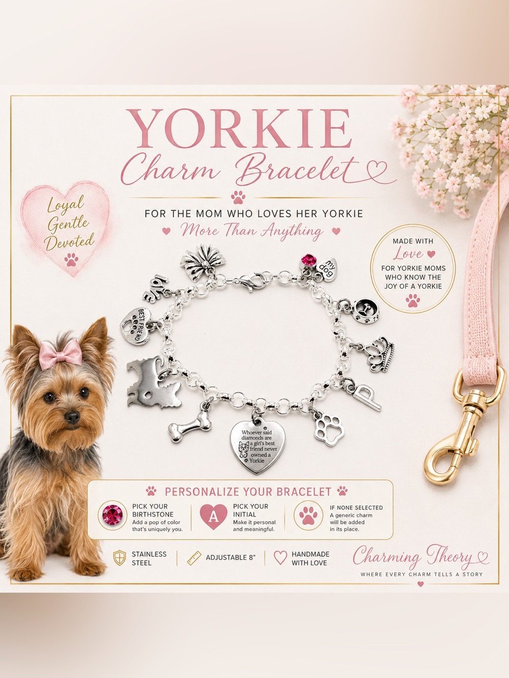 Yorkie Dog Charm Bracelet Yorkshire Terrier